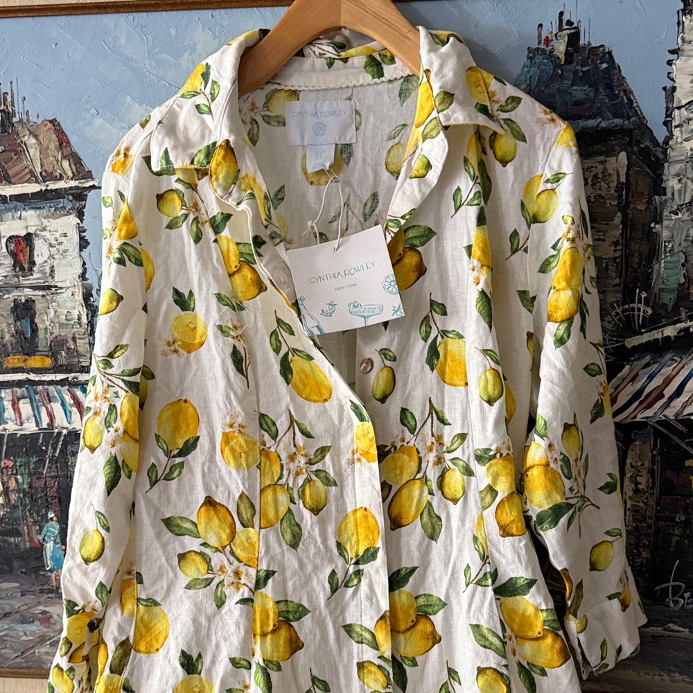 Cynthia Rowley White Maxi Dress with Yellow Lemon Print linen - Picture 4 of 10
